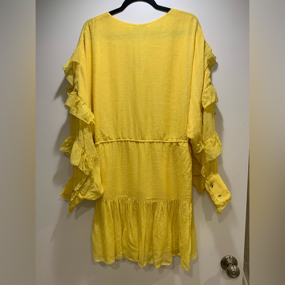 NEW FARM Rio Yellow Ruffle Mini Dress Sz Large - Picture 4 of 6